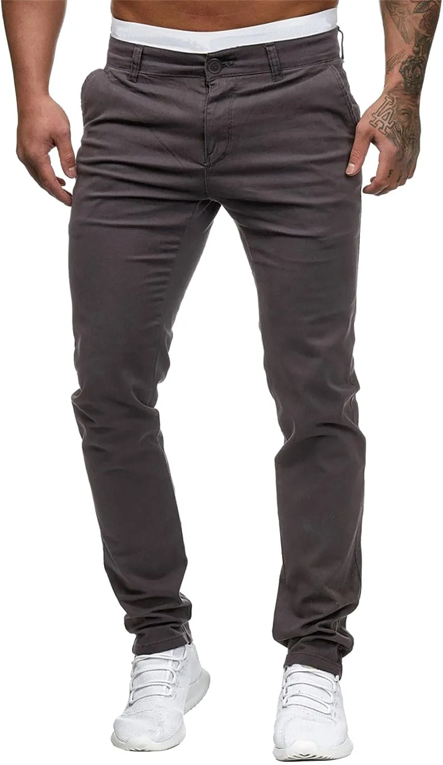 Men Mens Chino Pants Casual Stretch Waist Regular Fit Tactical Tapered Workout Trousers with Pockets Sweatpants for Mens