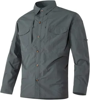 Men Outdoor Multi-Pocket Quick Dry Cargo Camping Long-Sleeved Shirt Casual Button Down Shirt