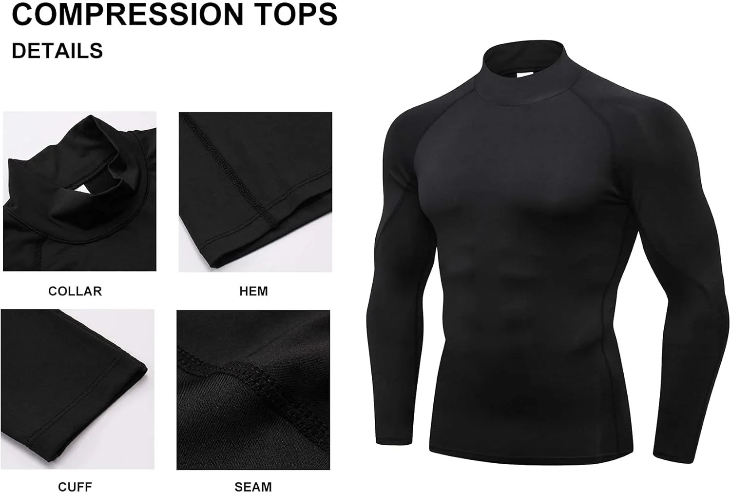 Mens 2 Pack Mock Turtleneck Compression Shirt Long Sleeve Sports Undershirt Athletic Baselayer Running T-Shirt
