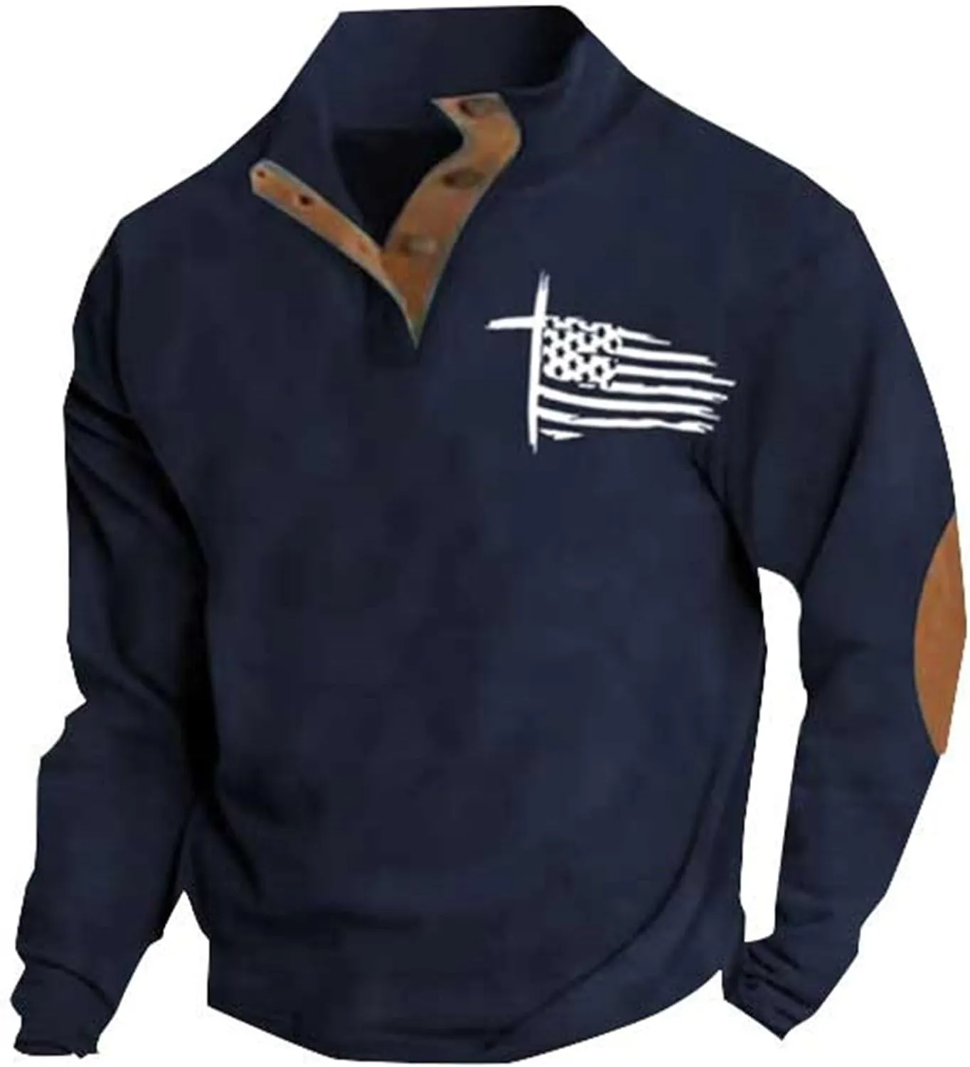 Men's American Flag Graphic Sweatshirts Western Aztec Print Vintage Top Henley Button Patchwork Pullover Sweaters