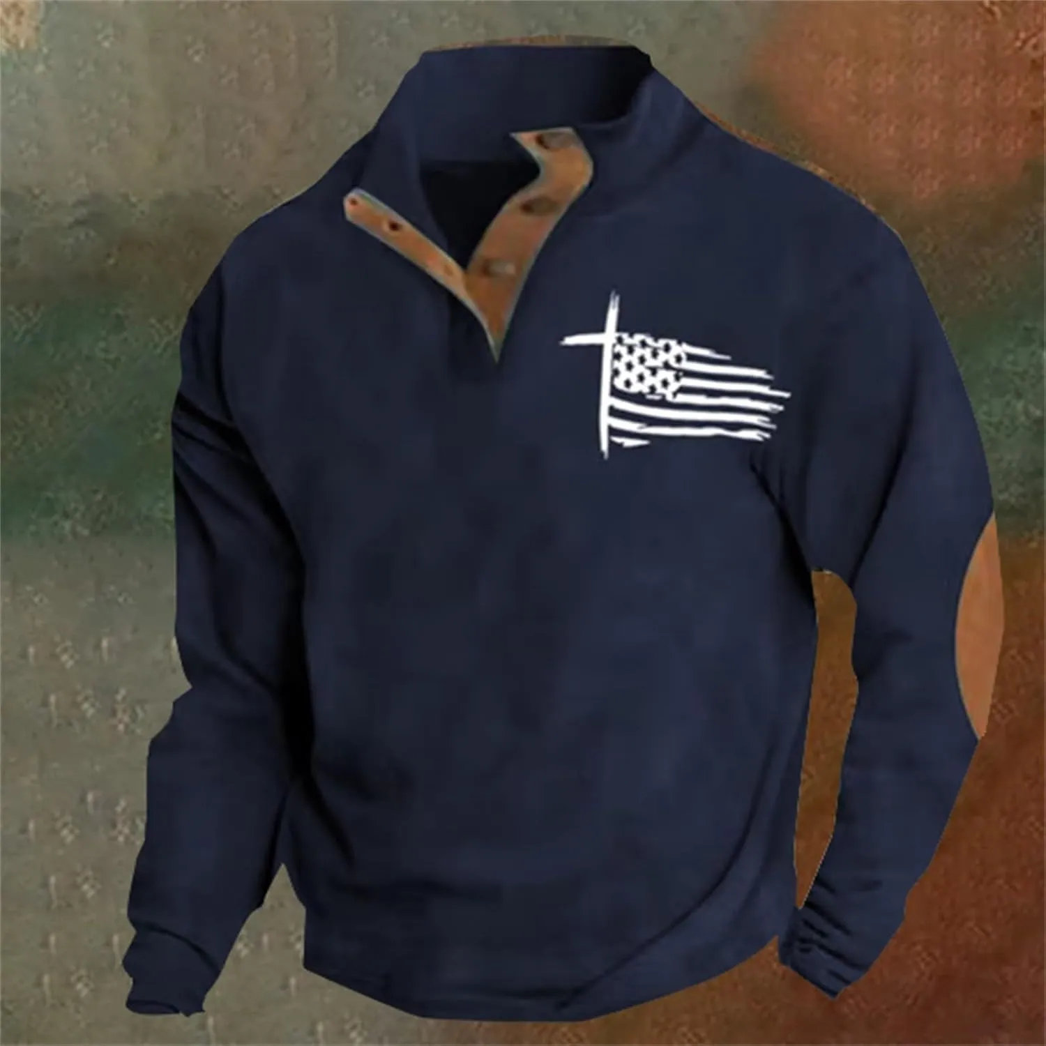 Men's American Flag Graphic Sweatshirts Western Aztec Print Vintage Top Henley Button Patchwork Pullover Sweaters