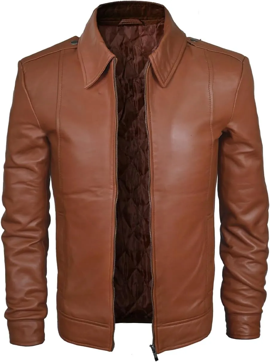 Men's Brown Real Lambskin Leather Jacket, Black