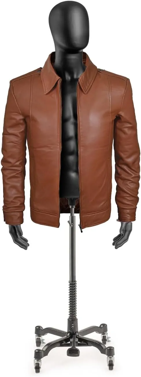 Men's Brown Real Lambskin Leather Jacket, Black