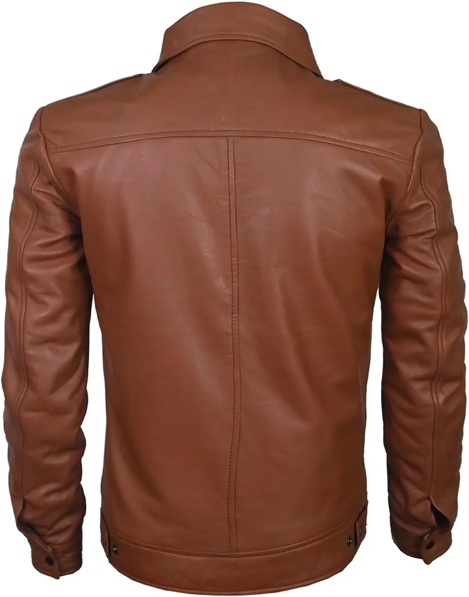 Men's Brown Real Lambskin Leather Jacket, Black