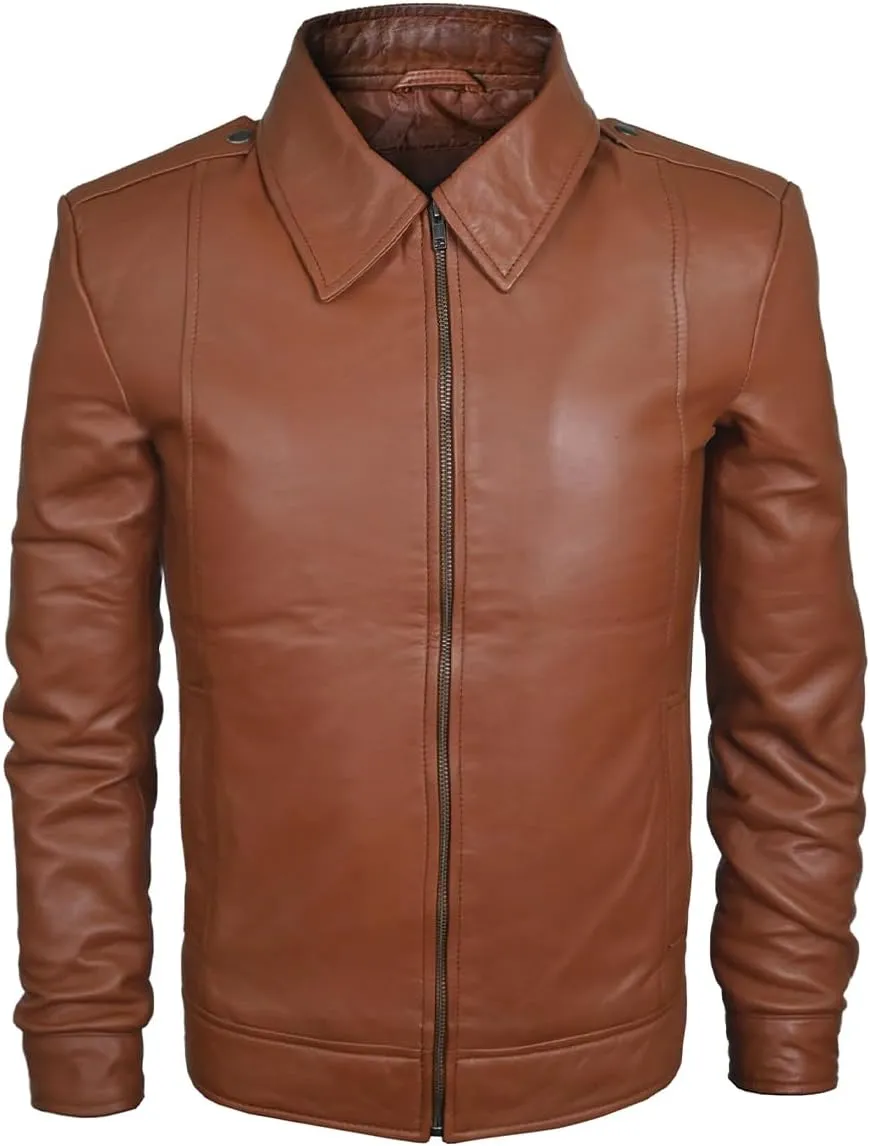 Men's Brown Real Lambskin Leather Jacket, Black