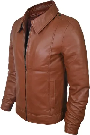 Men's Brown Real Lambskin Leather Jacket, Black