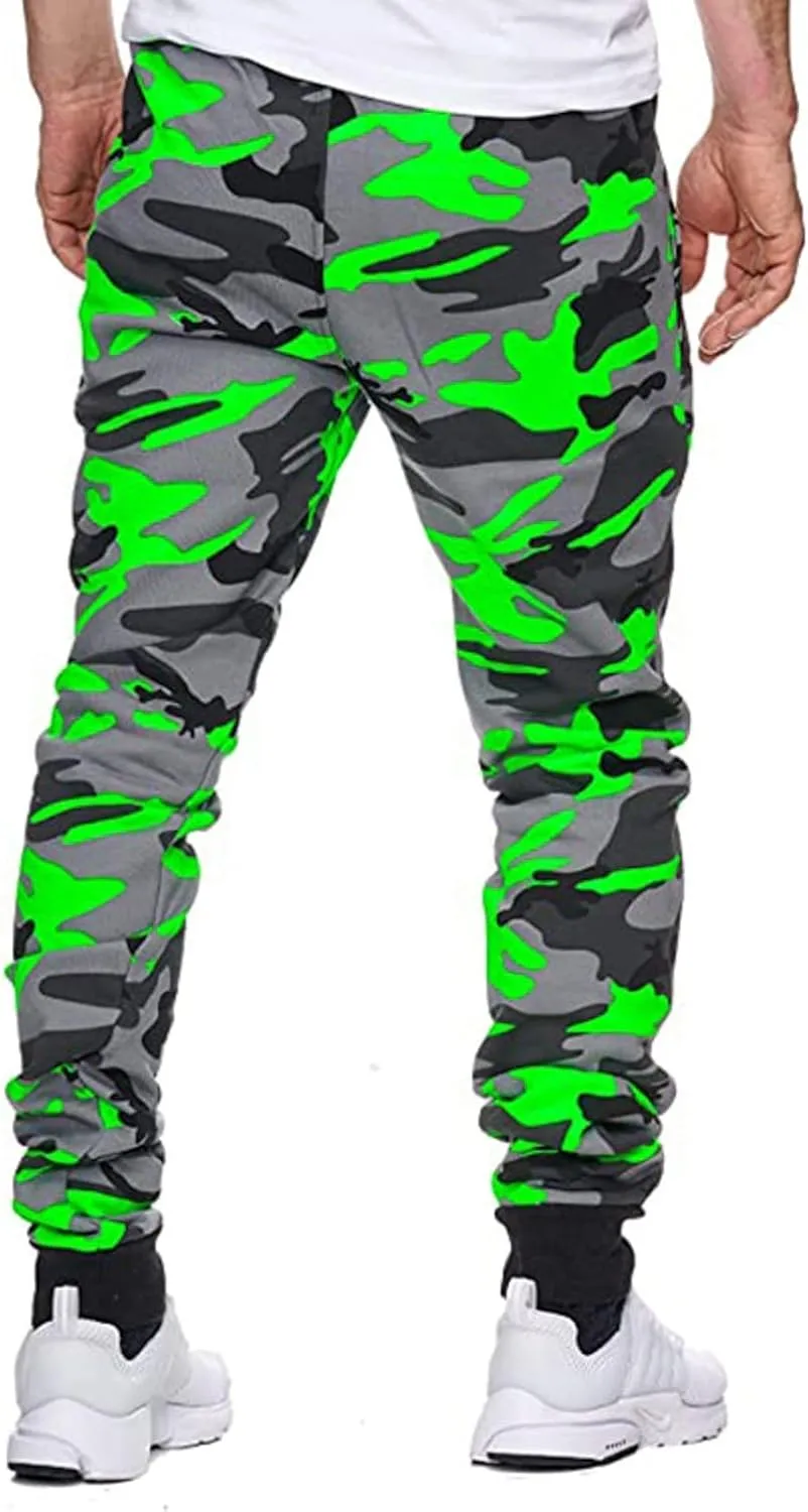 Mens Camo Drawstring Cargo Pants Casual Stretch Sweatpants Athletic Running Tactical Military Trousers with Pockets