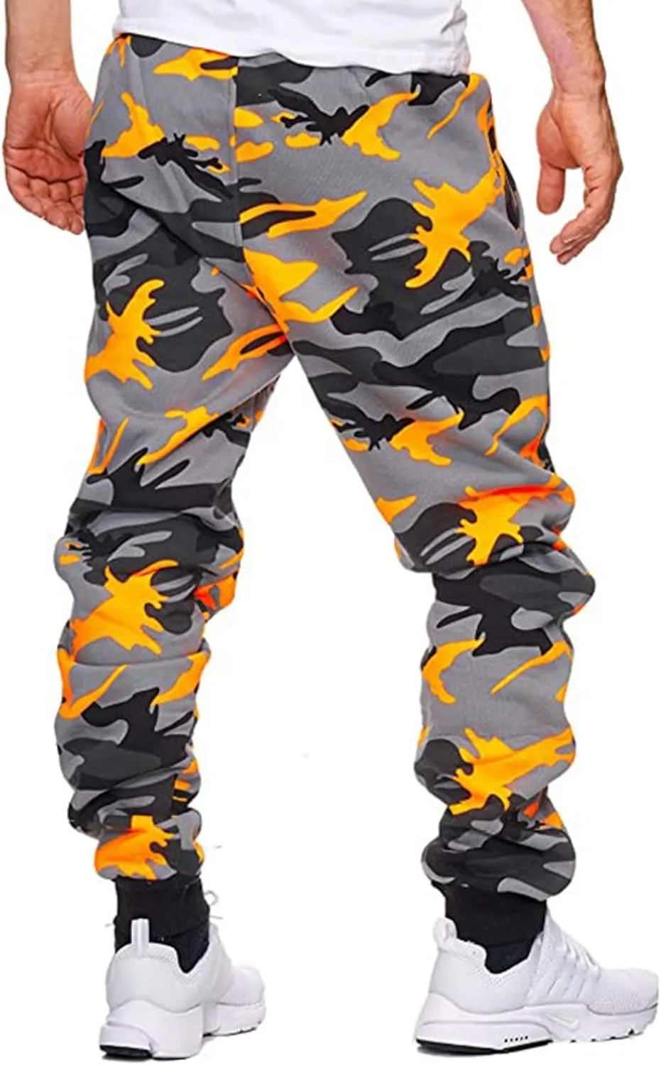 Mens Camo Drawstring Cargo Pants Casual Stretch Sweatpants Athletic Running Tactical Military Trousers with Pockets