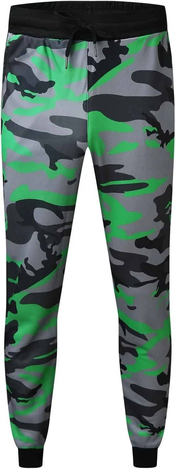 Mens Camo Drawstring Cargo Pants Casual Stretch Sweatpants Athletic Running Tactical Military Trousers with Pockets