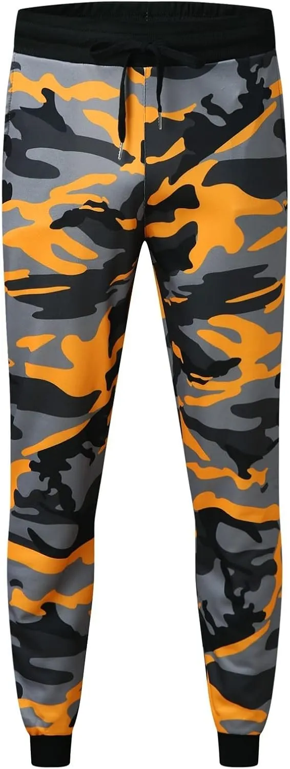 Mens Camo Drawstring Cargo Pants Casual Stretch Sweatpants Athletic Running Tactical Military Trousers with Pockets