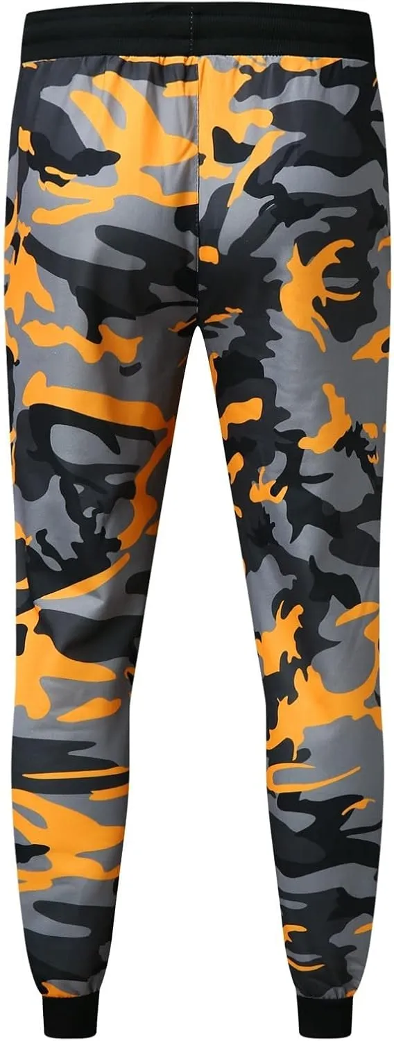 Mens Camo Drawstring Cargo Pants Casual Stretch Sweatpants Athletic Running Tactical Military Trousers with Pockets