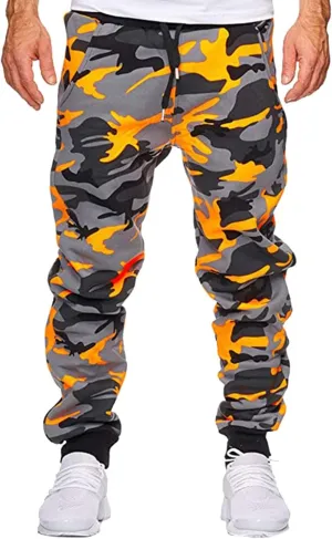 Mens Camo Drawstring Cargo Pants Casual Stretch Sweatpants Athletic Running Tactical Military Trousers with Pockets