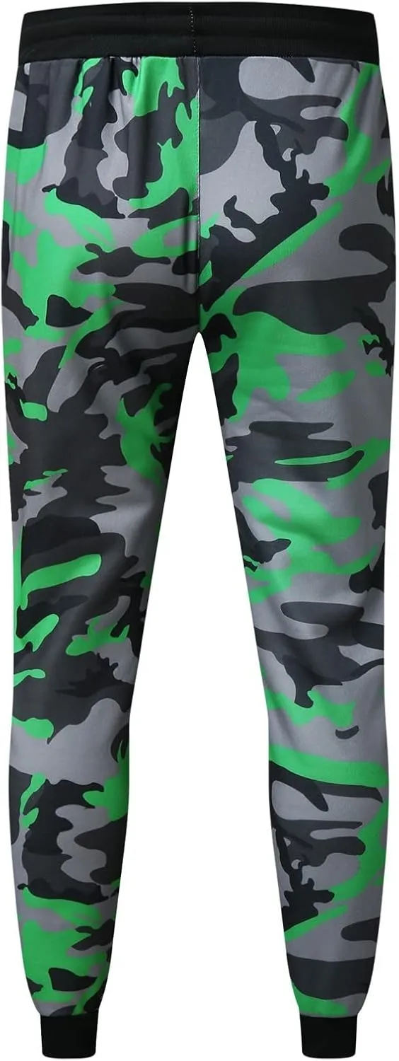 Mens Camo Drawstring Cargo Pants Casual Stretch Sweatpants Athletic Running Tactical Military Trousers with Pockets