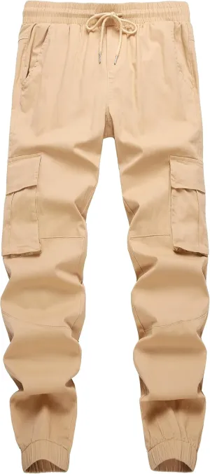 Mens Casual Cargo Joggers Pants Elastic Waist Slim Fit Stretch Chino Work Pants Twill Track Sweatpants Trousers