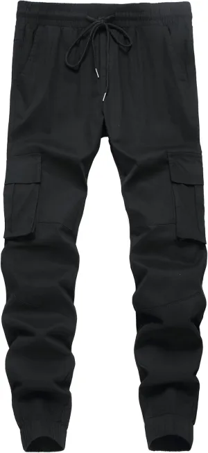 Mens Casual Cargo Joggers Pants Elastic Waist Slim Fit Stretch Chino Work Pants Twill Track Sweatpants Trousers