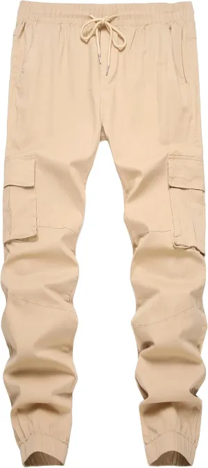 Mens Casual Cargo Joggers Pants Elastic Waist Slim Fit Stretch Chino Work Pants Twill Track Sweatpants Trousers