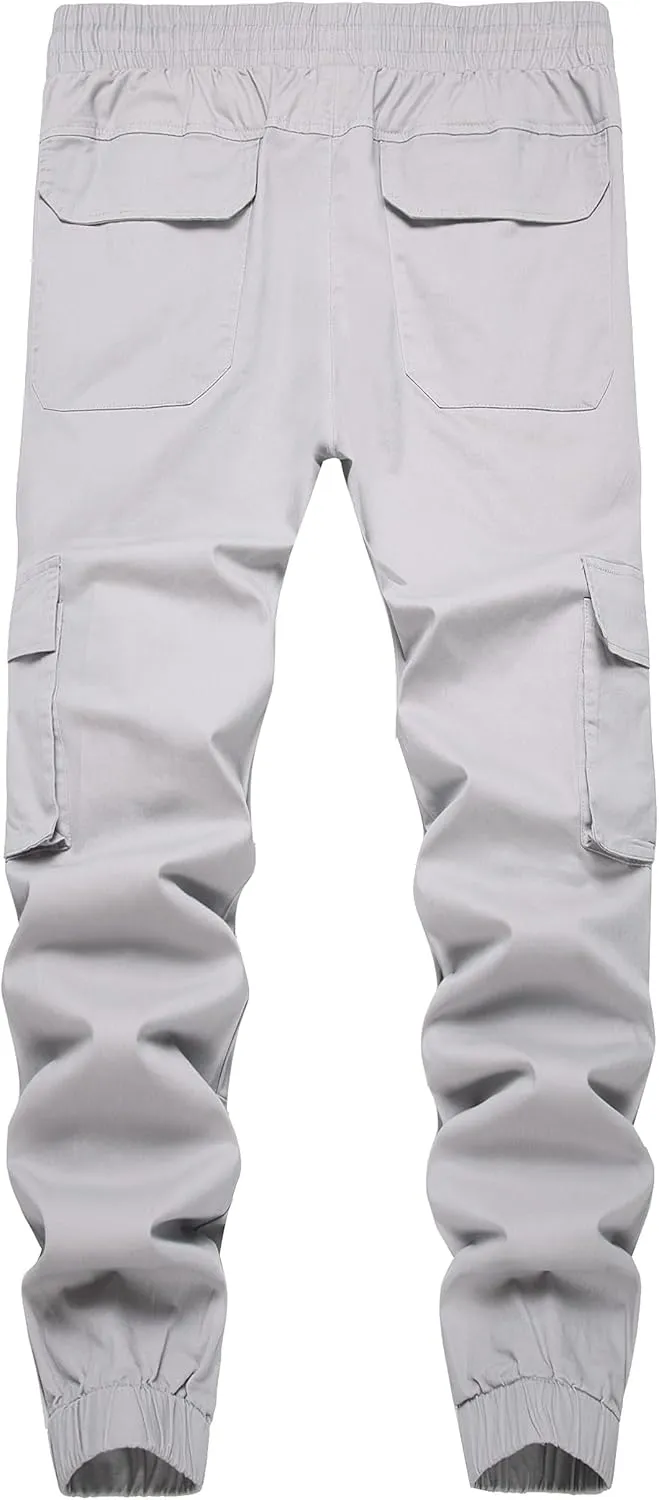 Mens Casual Cargo Joggers Pants Elastic Waist Slim Fit Stretch Chino Work Pants Twill Track Sweatpants Trousers