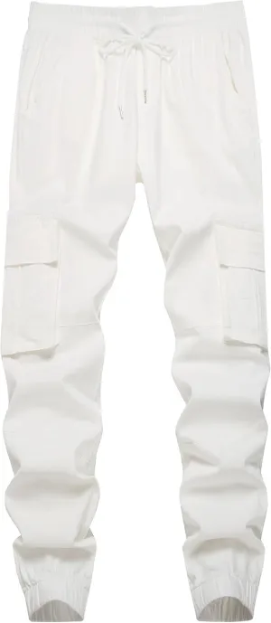 Mens Casual Cargo Joggers Pants Elastic Waist Slim Fit Stretch Chino Work Pants Twill Track Sweatpants Trousers