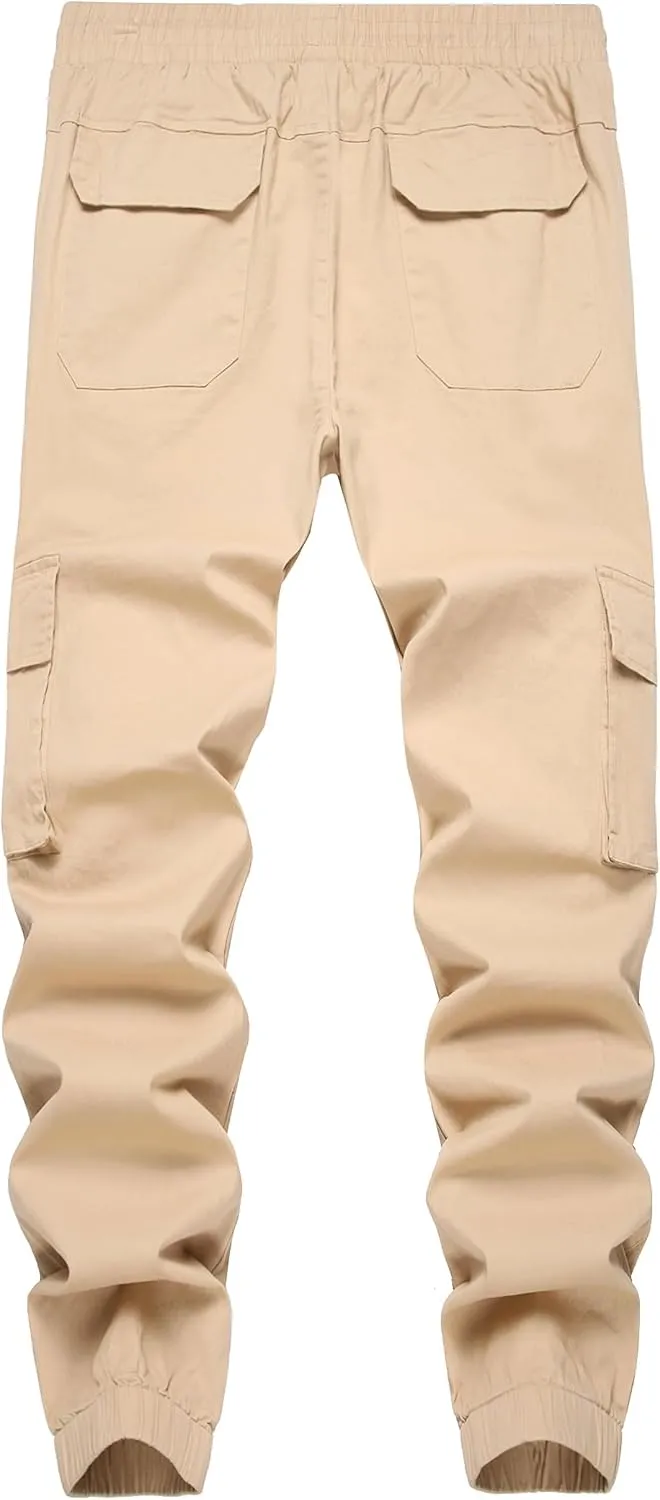 Mens Casual Cargo Joggers Pants Elastic Waist Slim Fit Stretch Chino Work Pants Twill Track Sweatpants Trousers