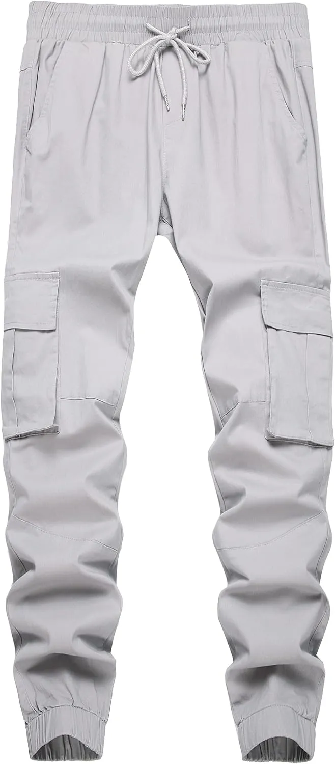 Mens Casual Cargo Joggers Pants Elastic Waist Slim Fit Stretch Chino Work Pants Twill Track Sweatpants Trousers