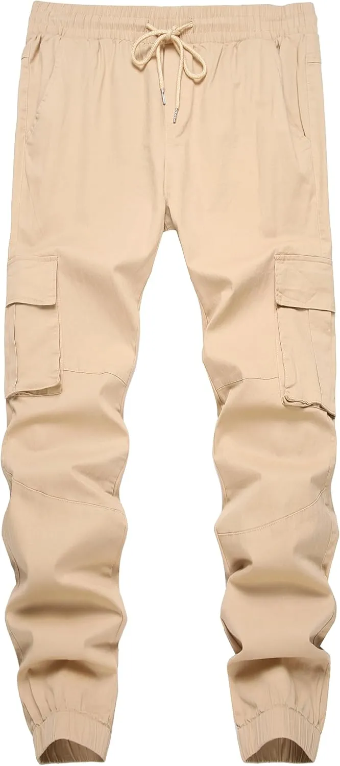 Mens Casual Cargo Joggers Pants Elastic Waist Slim Fit Stretch Chino Work Pants Twill Track Sweatpants Trousers