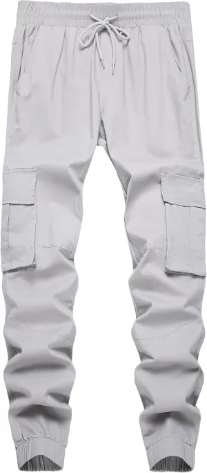 Mens Casual Cargo Joggers Pants Elastic Waist Slim Fit Stretch Chino Work Pants Twill Track Sweatpants Trousers