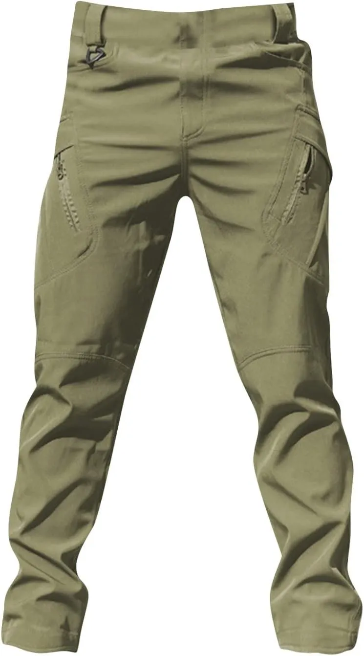 Mens Casual Hiking Pants with Zipper Pockets Lightweight Cotton Outdoor Tactical Pants for Men