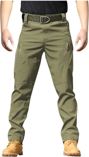 Mens Casual Hiking Pants with Zipper Pockets Lightweight Cotton Outdoor Tactical Pants for Men