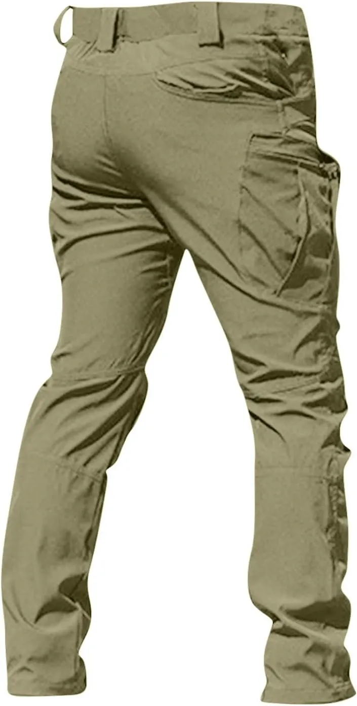 Mens Casual Hiking Pants with Zipper Pockets Lightweight Cotton Outdoor Tactical Pants for Men