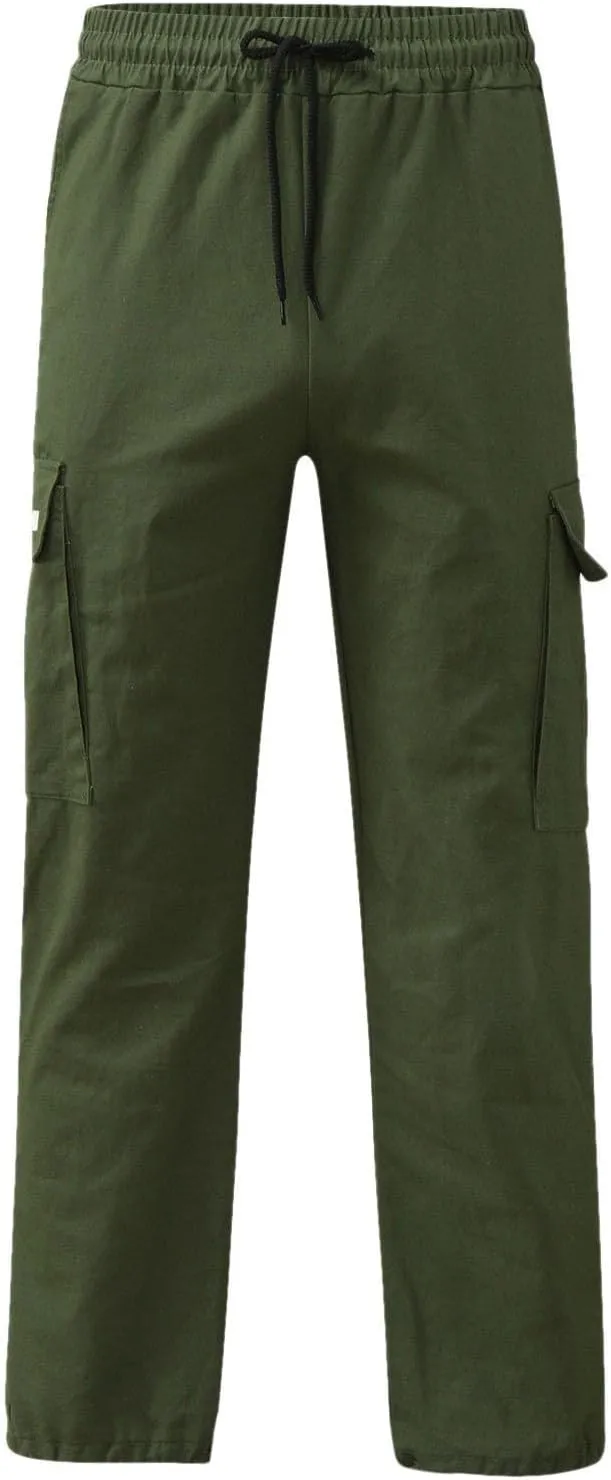 Men's Casual Stretch Cargo Pants Drawstring Waist Trousers Athletic Joggers Lightweight Sweatpants Hiking Pants