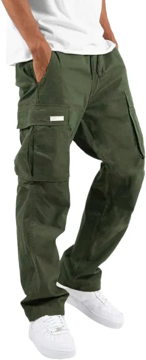 Men's Casual Stretch Cargo Pants Drawstring Waist Trousers Athletic Joggers Lightweight Sweatpants Hiking Pants