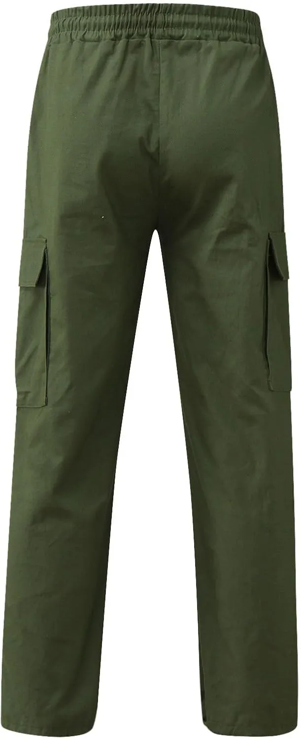 Men's Casual Stretch Cargo Pants Drawstring Waist Trousers Athletic Joggers Lightweight Sweatpants Hiking Pants