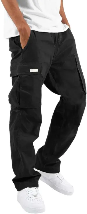 Men's Casual Stretch Cargo Pants Drawstring Waist Trousers Athletic Joggers Lightweight Sweatpants Hiking Pants