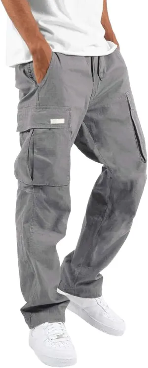 Men's Casual Stretch Cargo Pants Drawstring Waist Trousers Athletic Joggers Lightweight Sweatpants Hiking Pants