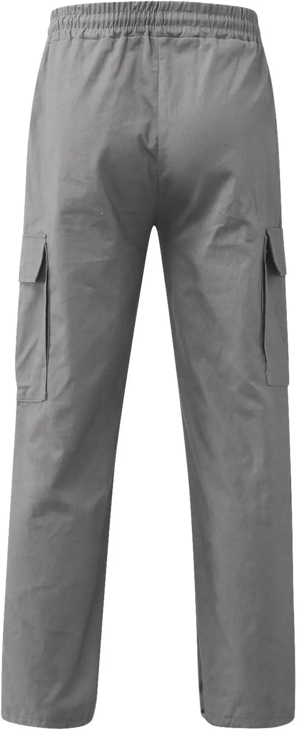 Men's Casual Stretch Cargo Pants Drawstring Waist Trousers Athletic Joggers Lightweight Sweatpants Hiking Pants