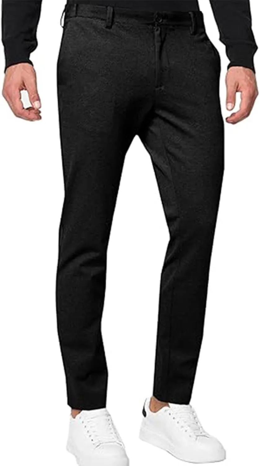 Mens Casual Stretch Chino Pants Slim Fit Expandable Waist Flat Front Khaki Pant Lightweight Golf Trousers with Pocket