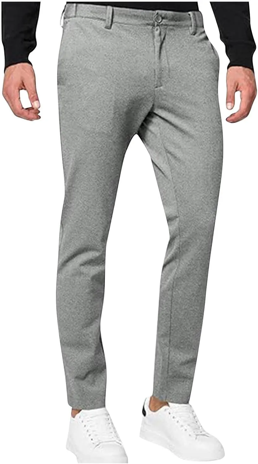 Mens Casual Stretch Chino Pants Slim Fit Expandable Waist Flat Front Khaki Pant Lightweight Golf Trousers with Pocket