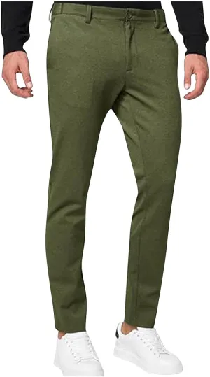 Mens Casual Stretch Chino Pants Slim Fit Expandable Waist Flat Front Khaki Pant Lightweight Golf Trousers with Pocket