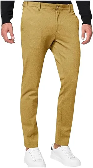 Mens Casual Stretch Chino Pants Slim Fit Expandable Waist Flat Front Khaki Pant Lightweight Golf Trousers with Pocket