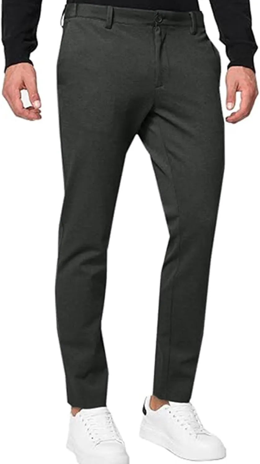 Mens Casual Stretch Chino Pants Slim Fit Expandable Waist Flat Front Khaki Pant Lightweight Golf Trousers with Pocket