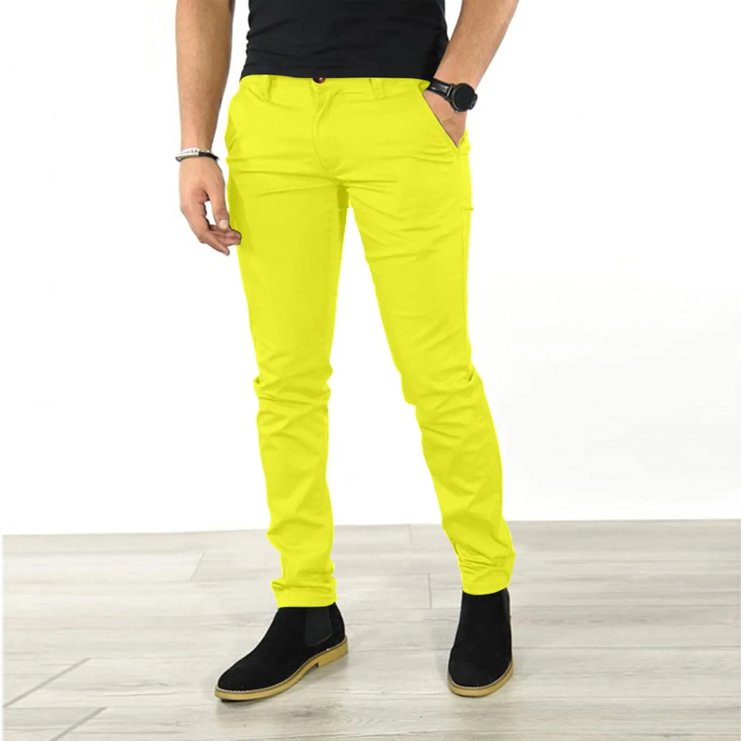 Mens Casual Stretch Dress Pants Slim Fit Solid Color Skinny Long Work Pant Flat-Front Business Golf Dress Chinos Pant