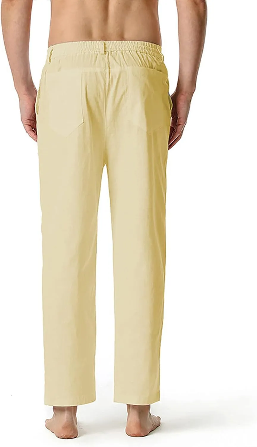Men's Casual Stretch Pants 2024 Elastic Waist Lightweight Classic Work Pants Slim Fit Summer Beach Pants with Pockets