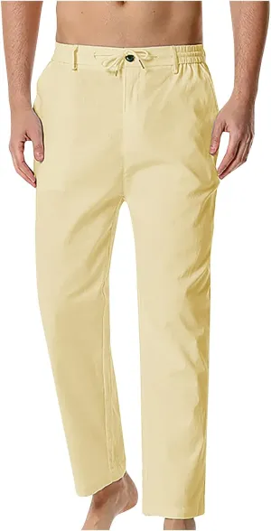 Men's Casual Stretch Pants 2024 Elastic Waist Lightweight Classic Work Pants Slim Fit Summer Beach Pants with Pockets