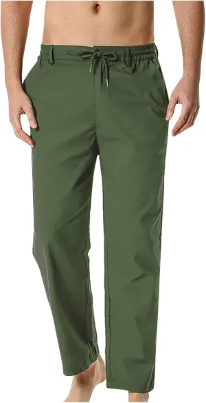 Men's Casual Stretch Pants 2024 Elastic Waist Lightweight Classic Work Pants Slim Fit Summer Beach Pants with Pockets