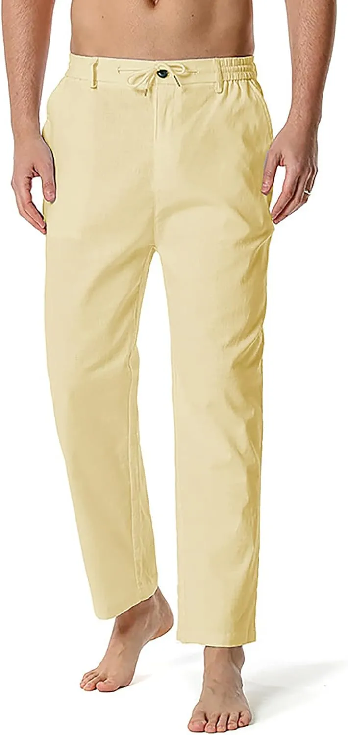 Men's Casual Stretch Pants 2024 Elastic Waist Lightweight Classic Work Pants Slim Fit Summer Beach Pants with Pockets