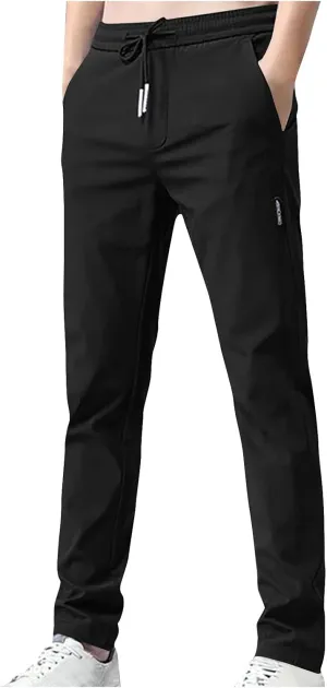 Men's Casual Stretch Pants 2024 Elastic Waist Lightweight Classic Work Pants Slim Fit Summer Beach Pants with Pockets