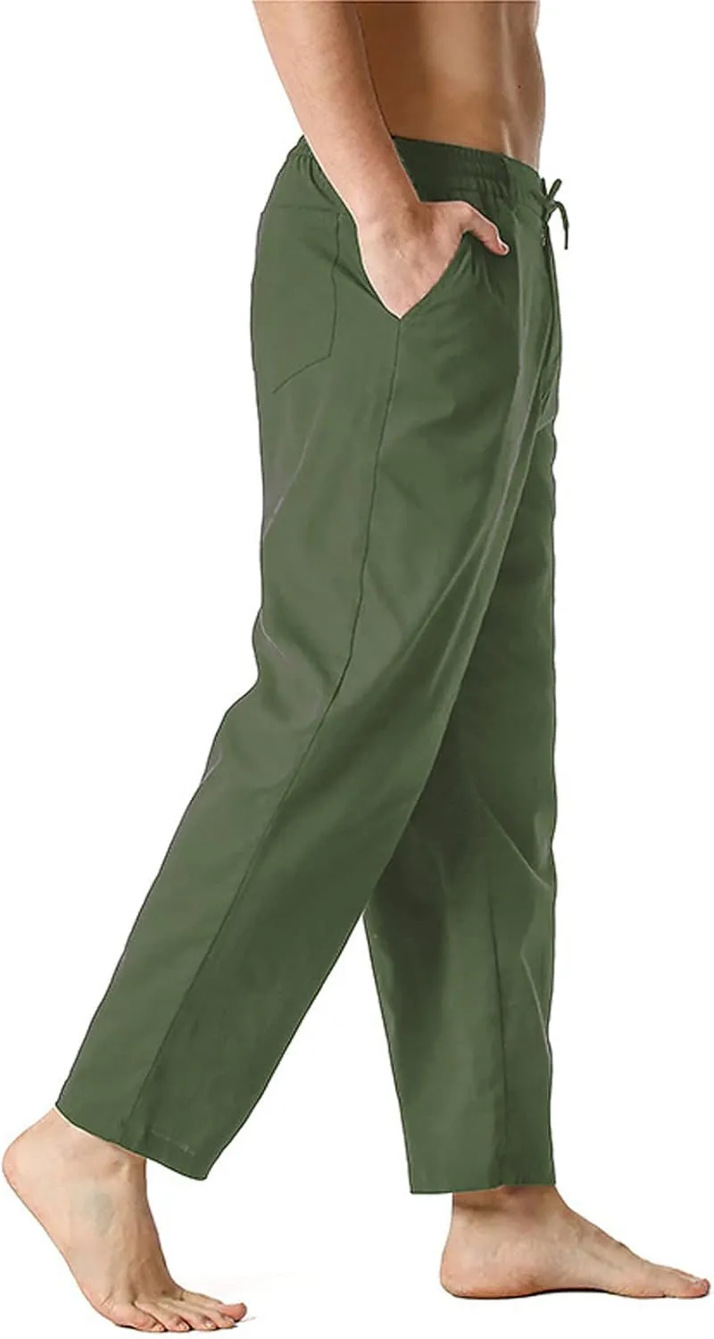 Men's Casual Stretch Pants 2024 Elastic Waist Lightweight Classic Work Pants Slim Fit Summer Beach Pants with Pockets
