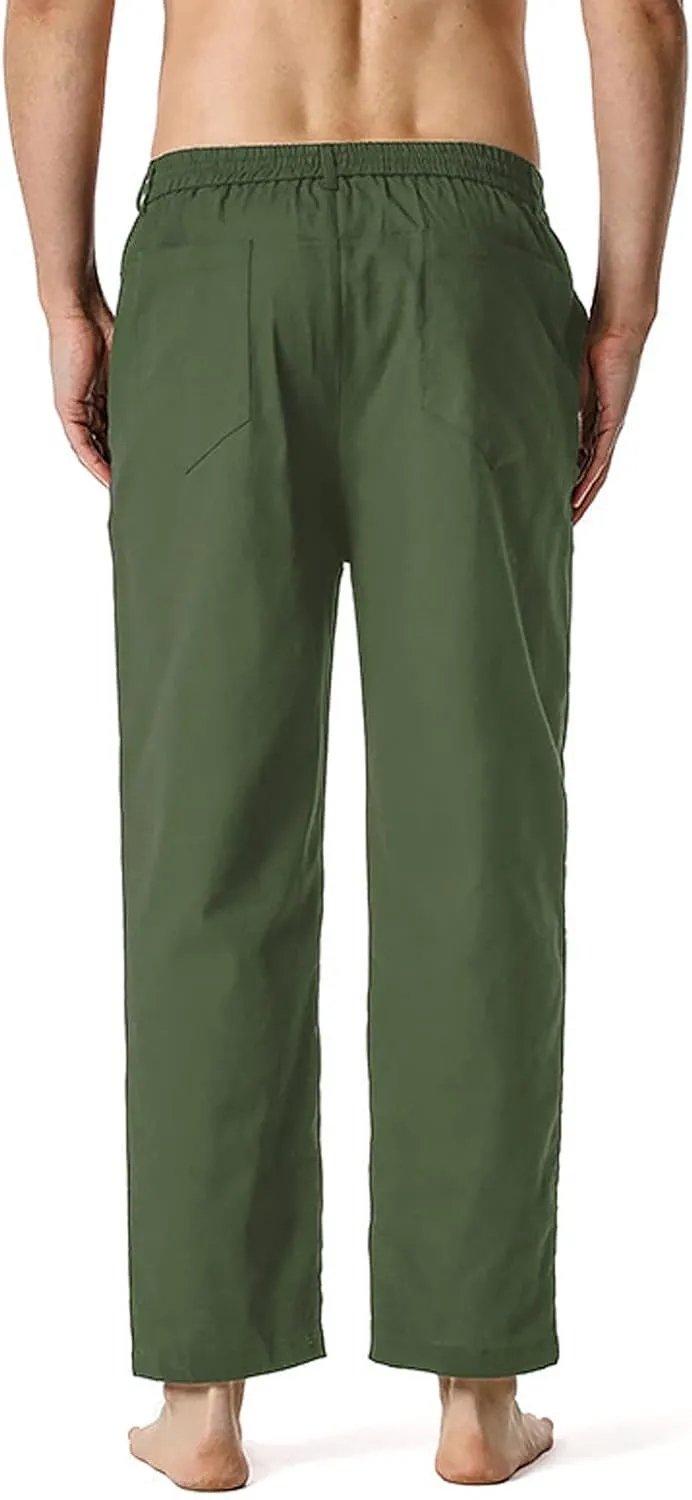 Men's Casual Stretch Pants 2024 Elastic Waist Lightweight Classic Work Pants Slim Fit Summer Beach Pants with Pockets