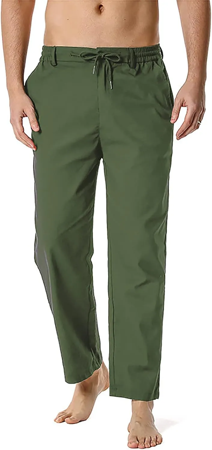 Men's Casual Stretch Pants 2024 Elastic Waist Lightweight Classic Work Pants Slim Fit Summer Beach Pants with Pockets