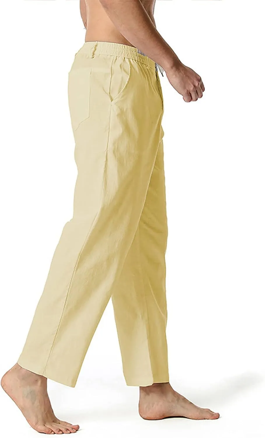Men's Casual Stretch Pants 2024 Elastic Waist Lightweight Classic Work Pants Slim Fit Summer Beach Pants with Pockets